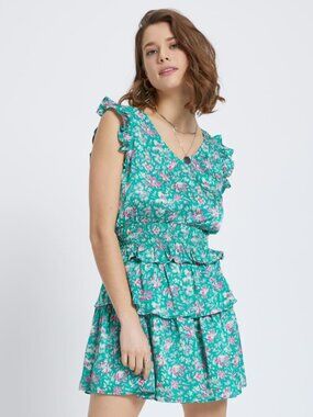 Floral 2 Piece Set Ruffle Sleeve Top and Tiered Skirt